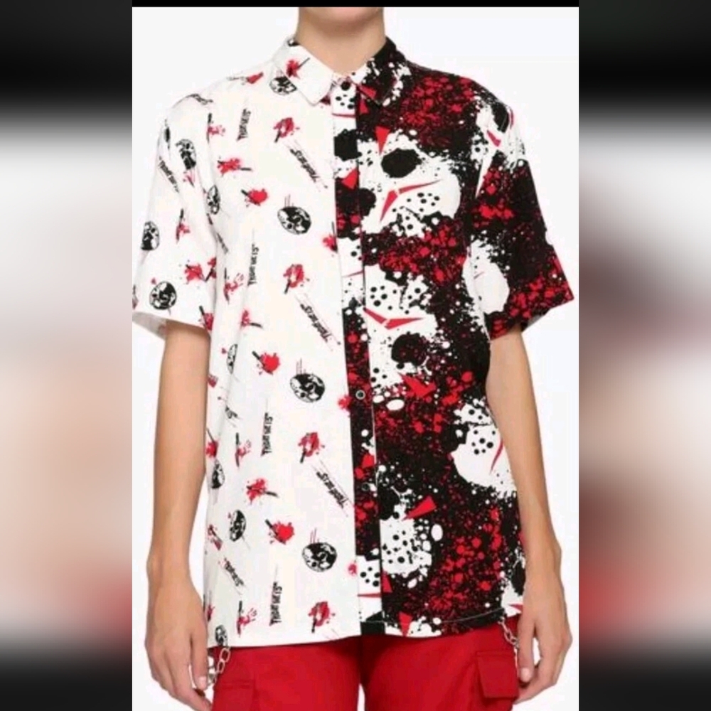 Hot Topic Friday The 13th Oversized Girls Button Up Top Jersey Xs